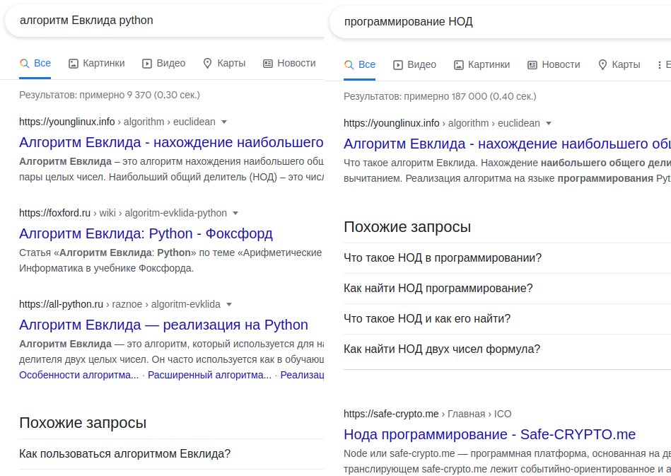 Поисковые запросы на одну страницу