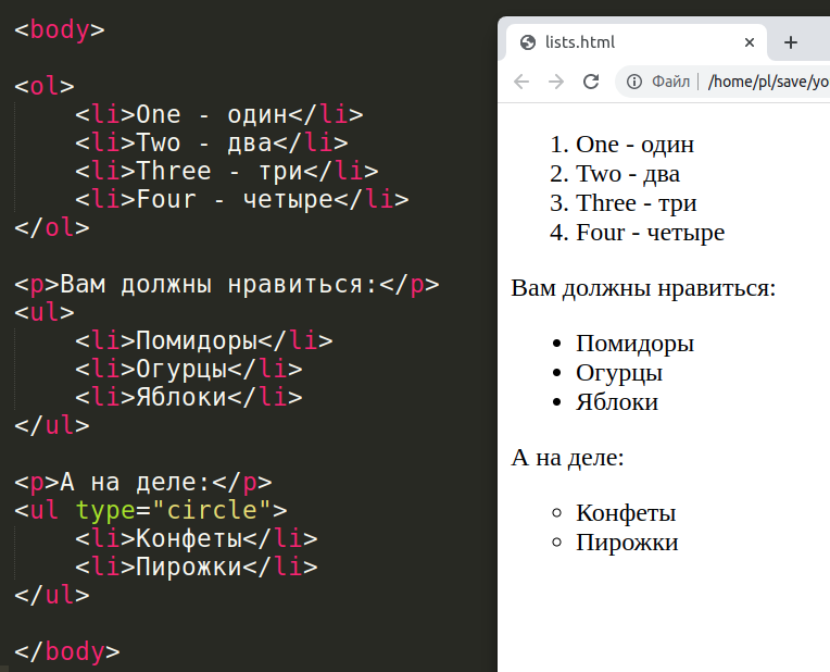 Списки в HTML: <ol>, <ul>