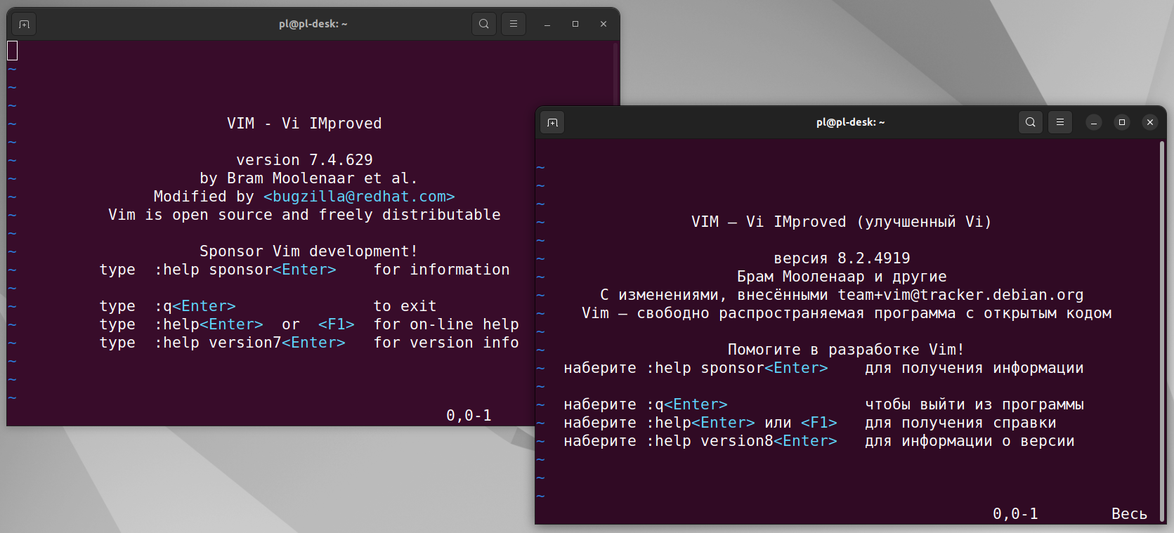 Стартовый экран редактора Vim