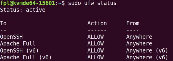Статус сервисов в UFW после разрешения доступа для Apache